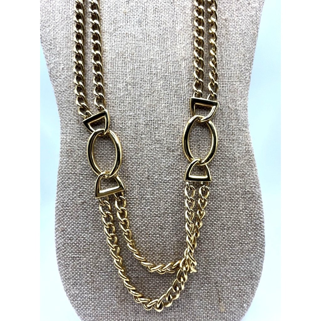 Napier 28" L Double Chain Gold-Tone Necklace With Interlocking Links